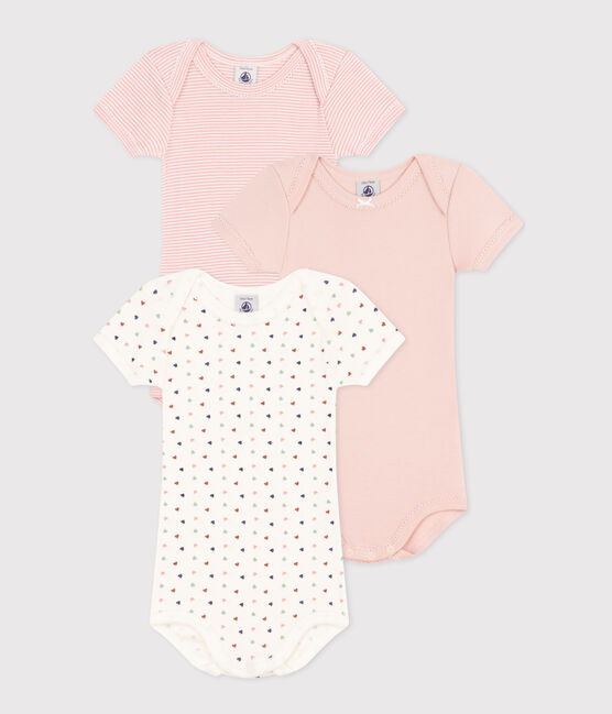 Lot de 3 bodies manches courtes mini cœurs en coton bébé variante 1