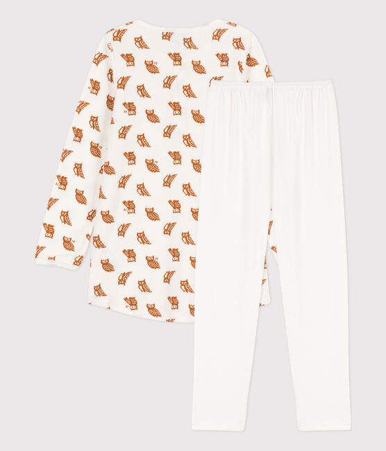 Chemise de nuit et legging hiboux petite fille en velours et en coton blanc MARSHMALLOW/ ECUREUIL