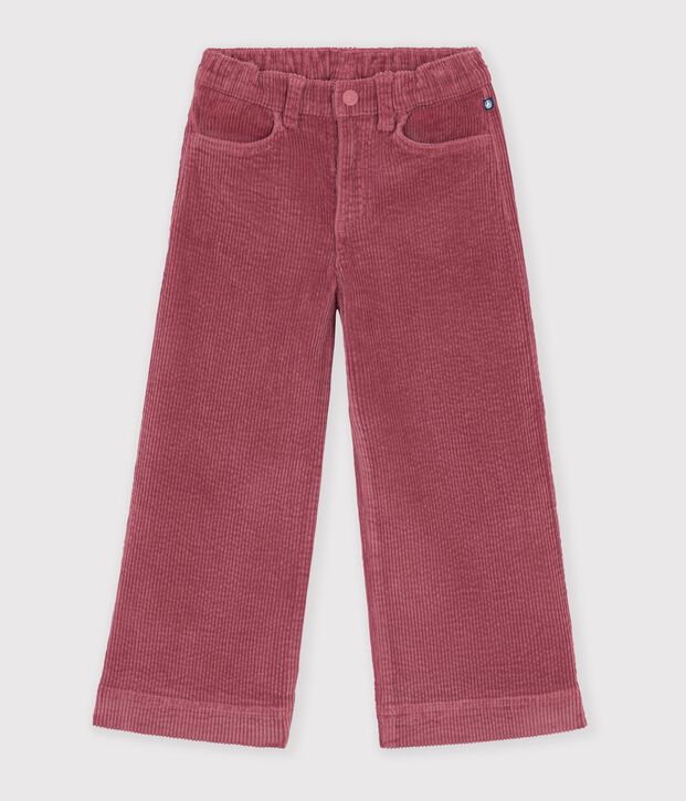 Pantalon wide leg enfant en velours rose