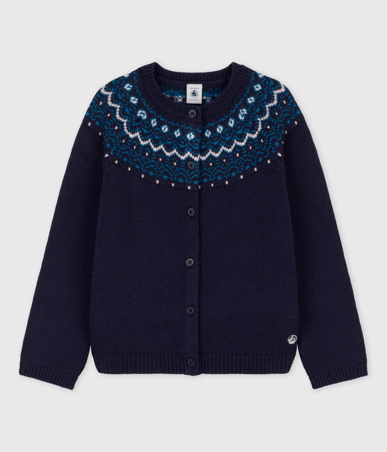 Meisjescardigan van wol en katoen blauw SMOKING/wit MULTICO