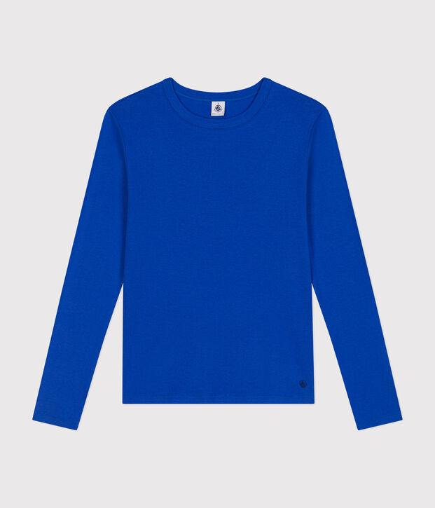 L'Iconique, T-shirt met lange mouw van effen ribstof voor dames blauw