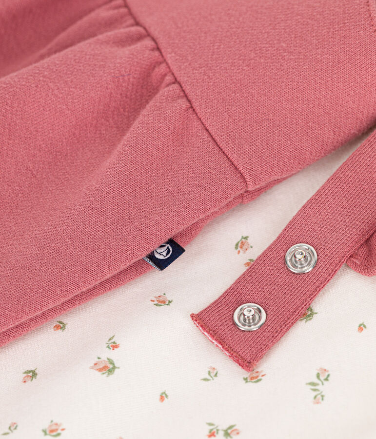 Setje met salopette van fleece en katoenen T-shirt voor baby's roze/multicouleur