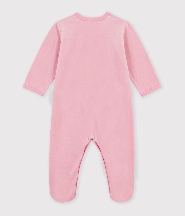 Pyjama b&eacute;b&eacute; en velours uni avec motif plac&eacute; rose clair