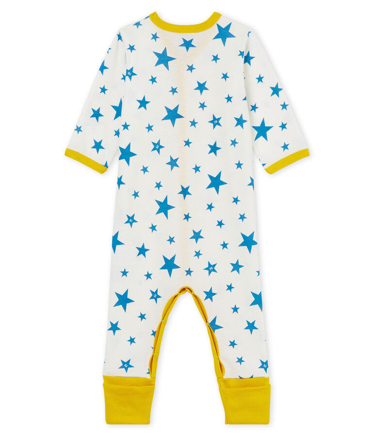 Pyjama zonder voetjes voor babyjongens in ribstof wit/blauw