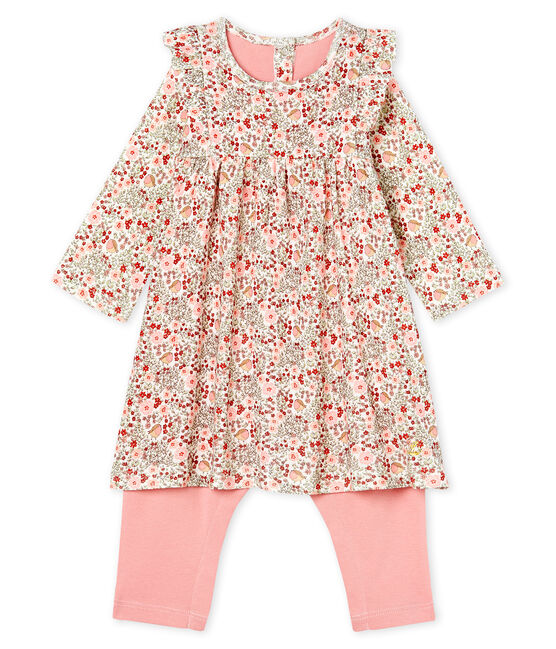 Robe legging imprimée bébé fille blanc MARSHMALLOW/blanc MULTICO