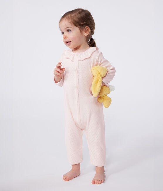 Katoenen babypyjama zonder voetjes met claudinekraagje roze FLEUR