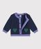Babyvestje van gebreide wol en katoen met ingeweven hartjesmotief blauw/multicouleur