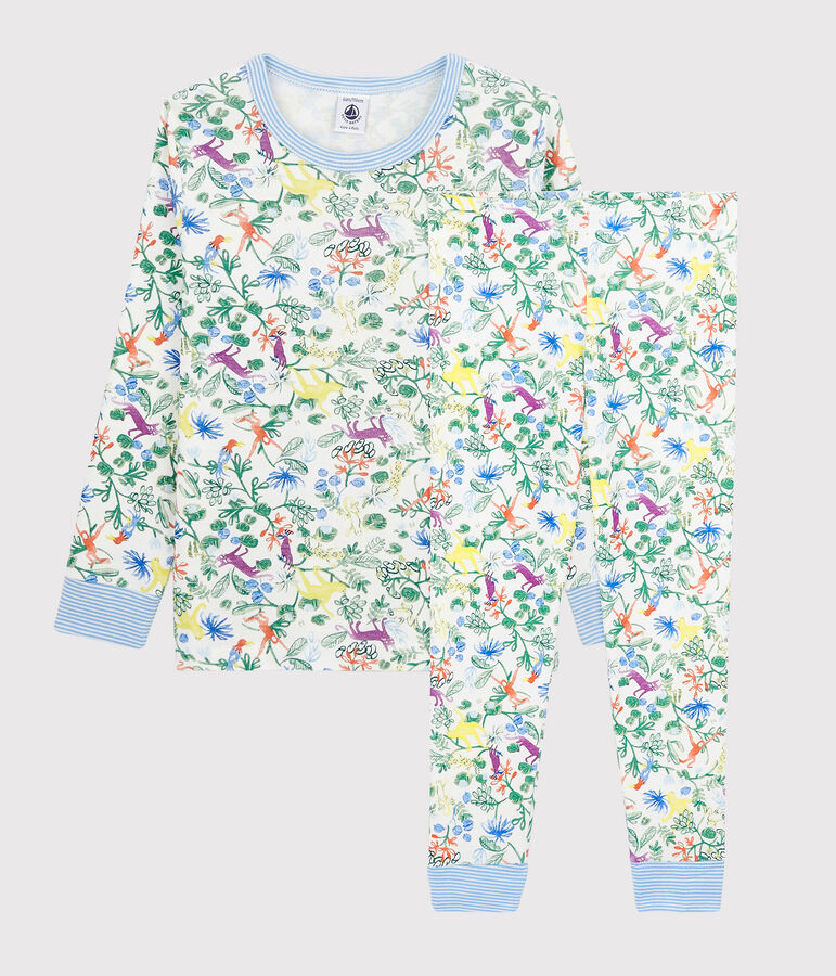 Katoenen pyjama met jungleprint voor kleine jongens wit/multicouleur