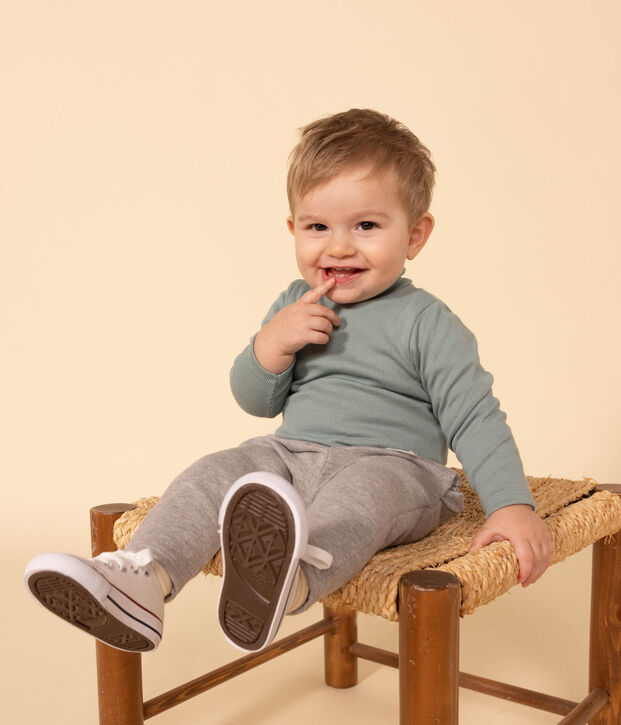 Babybody van katoen met lange mouwen en rolkraag groen