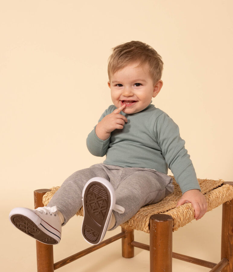 Body manches longues col roul&eacute; en coton b&eacute;b&eacute; vert