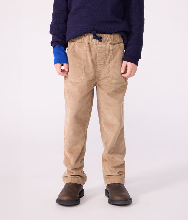 Pantalon droit enfant en velours uni beige