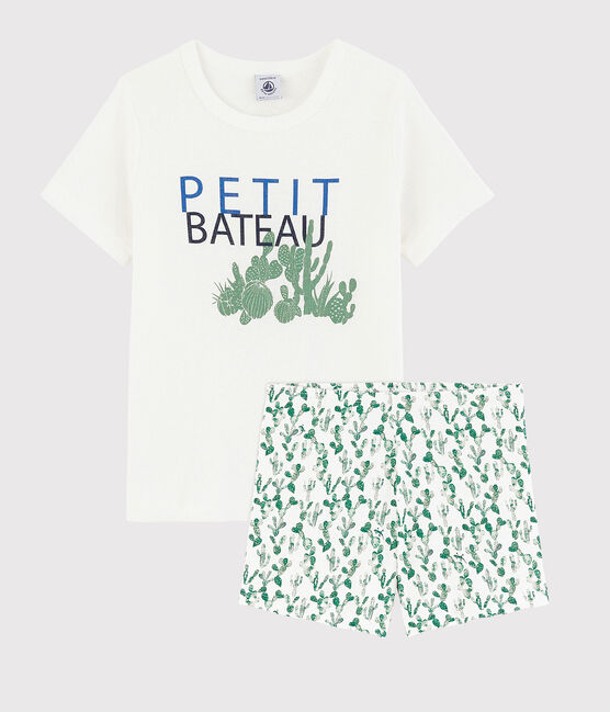 Pyjacourt cactus petit garçon en coton et lin blanc MARSHMALLOW/blanc MULTICO