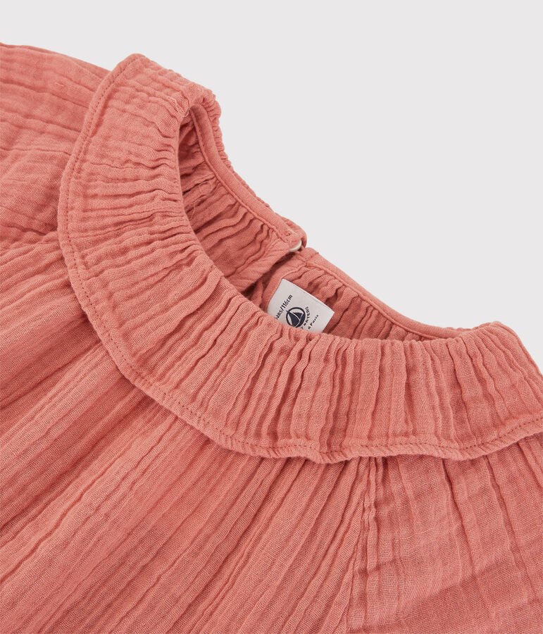 Blouse in biokatoenen gaas voor meisjes roze PAPAYE