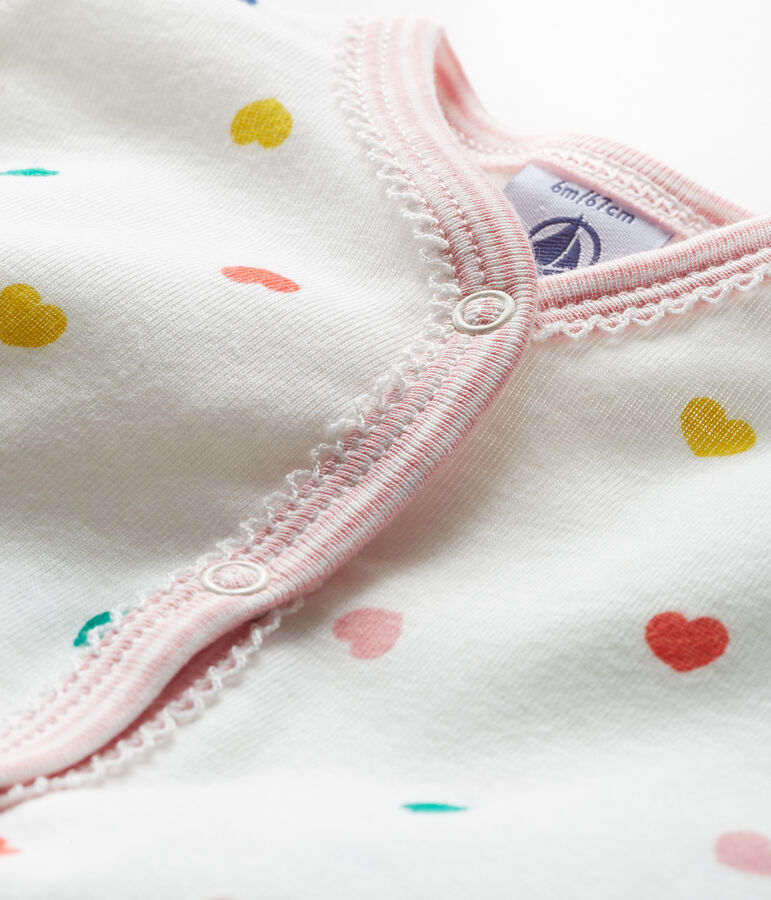 Slaappakje zonder voetjes van ribstof voor babymeisje wit/multicouleur