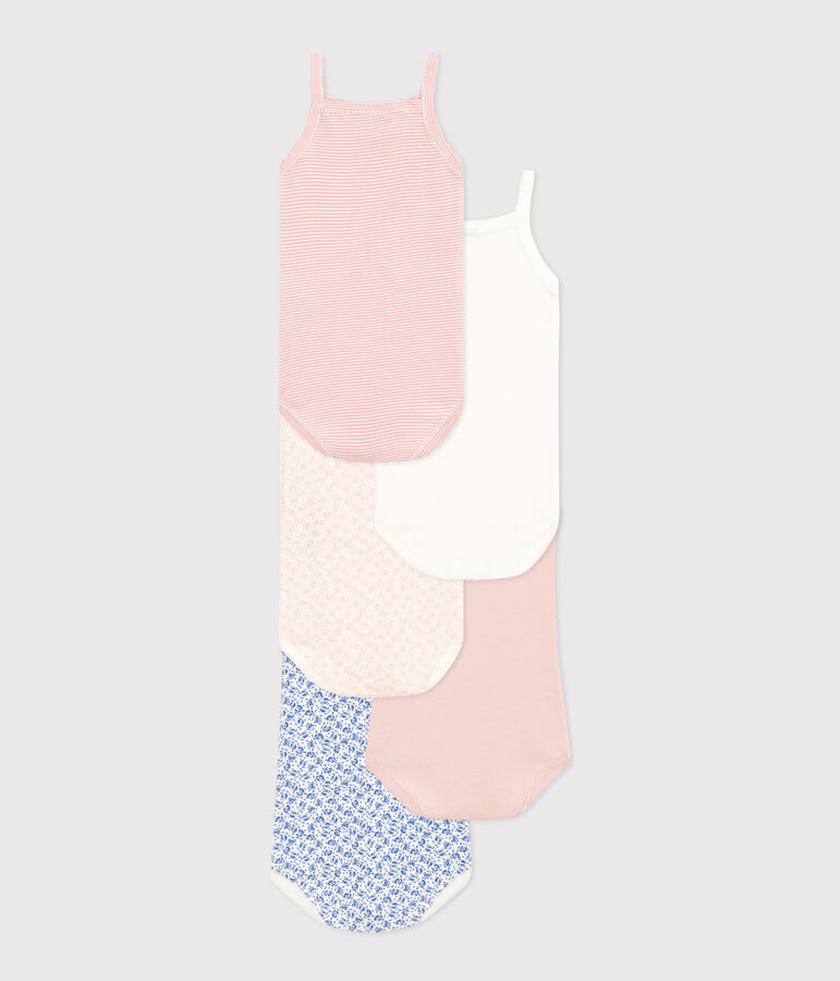 Lot de 5 bodies bretelles fleurs en coton b&eacute;b&eacute; multicouleur