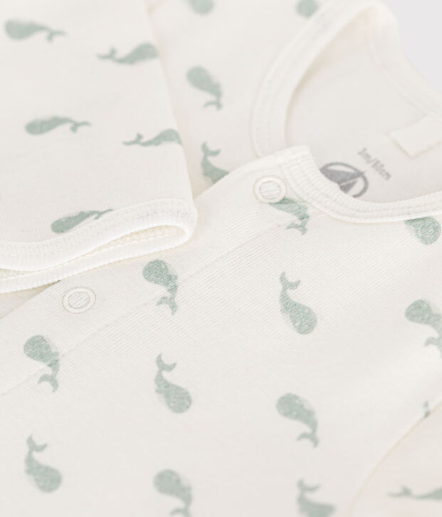 Katoenen bodypyjama zonder voetjes voor baby's wit/groen