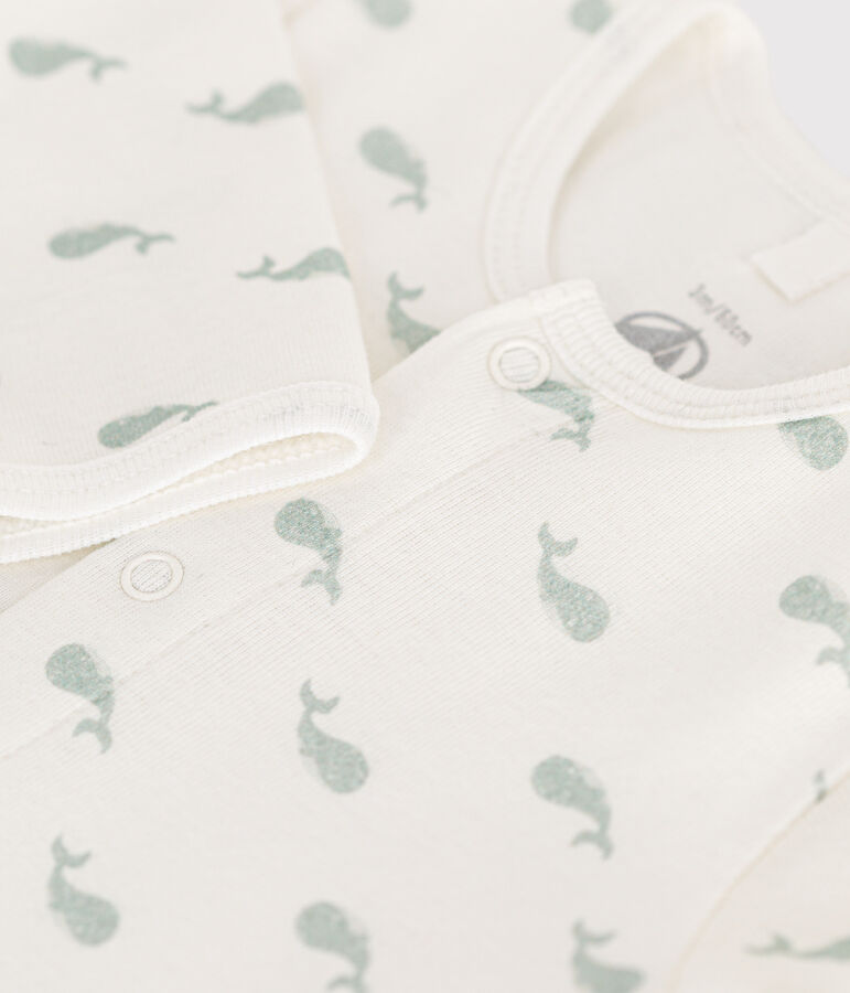 Katoenen bodypyjama zonder voetjes voor baby's wit/groen