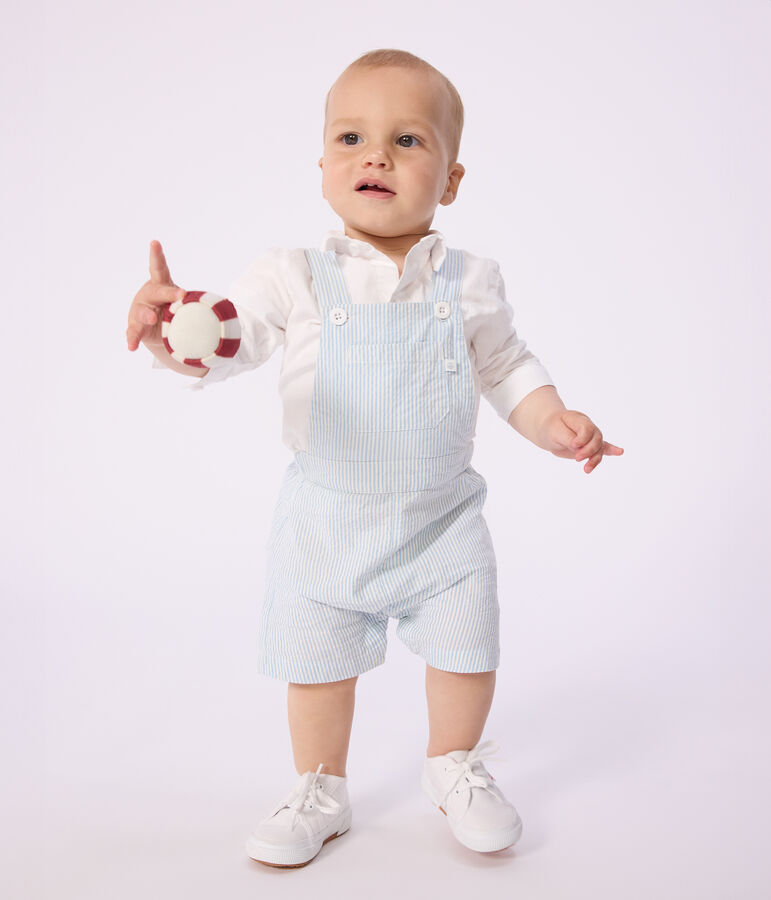 Salopette courte b&eacute;b&eacute; en coton, ray&eacute;e bleu MARSHMALLOW/ FLO