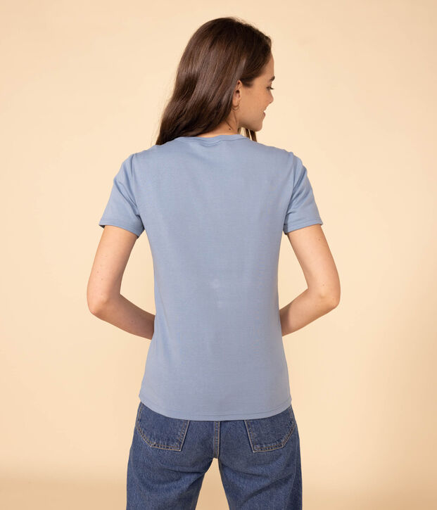 L'ICONIQUE, dames-T-shirt met ronde hals in katoen blauw