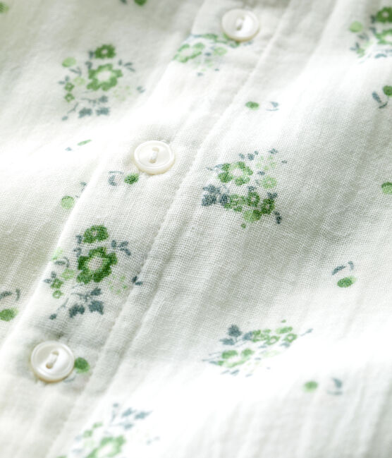 Combinaison longue imprimé fleuri en gaze de coton bio bébé blanc MARSHMALLOW/blanc MULTICO