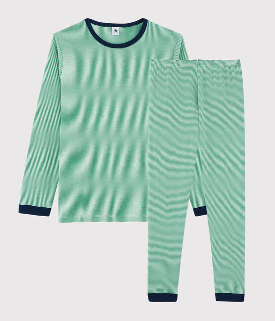 Pyjama milleraies mixte en côte vert PRADO/blanc MARSHMALLOW