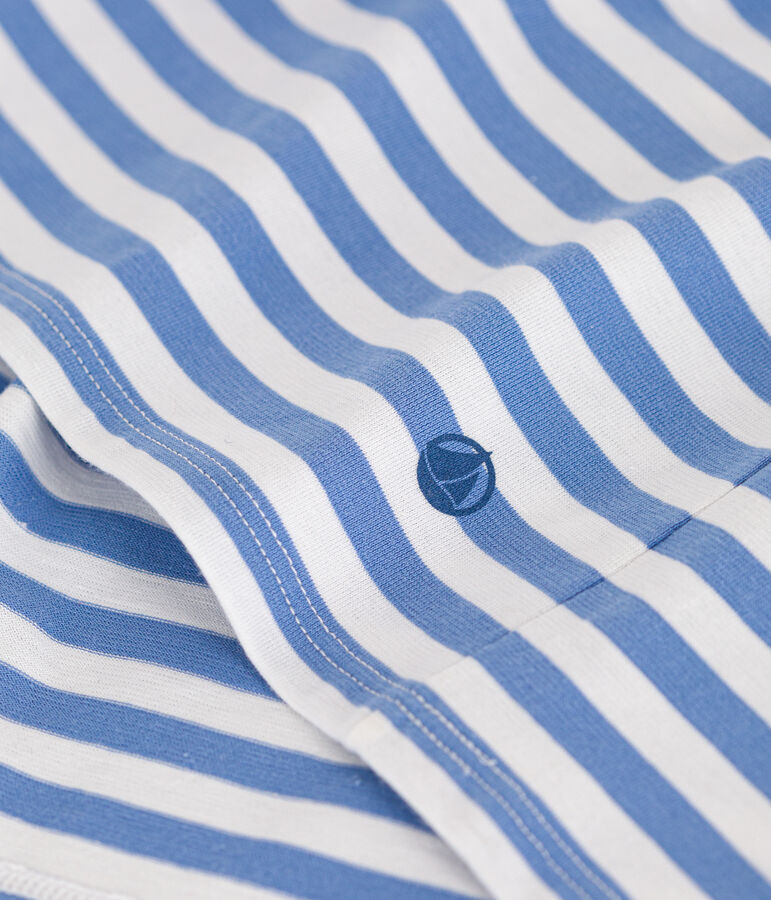 Meisjesjurk met streepjes en korte mouwen in katoen blauw/wit