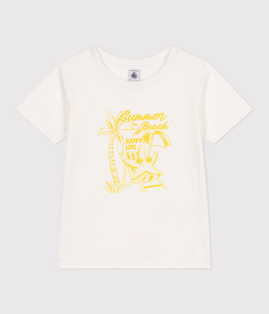 Katoenen T-shirt met korte mouwen en print voor kinderen wit MARSHMALLOW/ ORGE