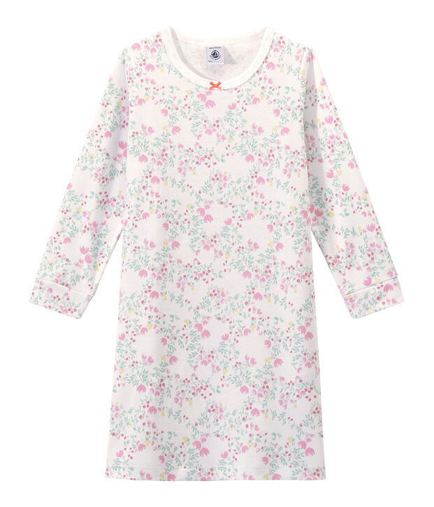 Meisjesnachthemd met lange mouwen en dessin wit/multicouleur