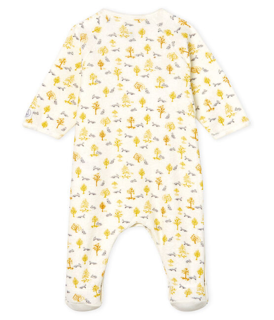 Slaappakje babyjongen van extra warme geruwde bouclébadstof wit MARSHMALLOW/wit MULTICO