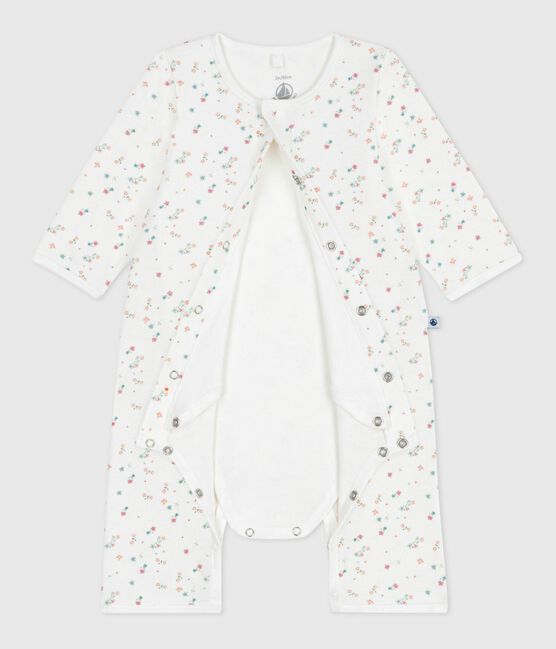 Bodyjama bébé sans pieds en coton imprimé fleuri blanc MARSHMALLOW/blanc MULTICO
