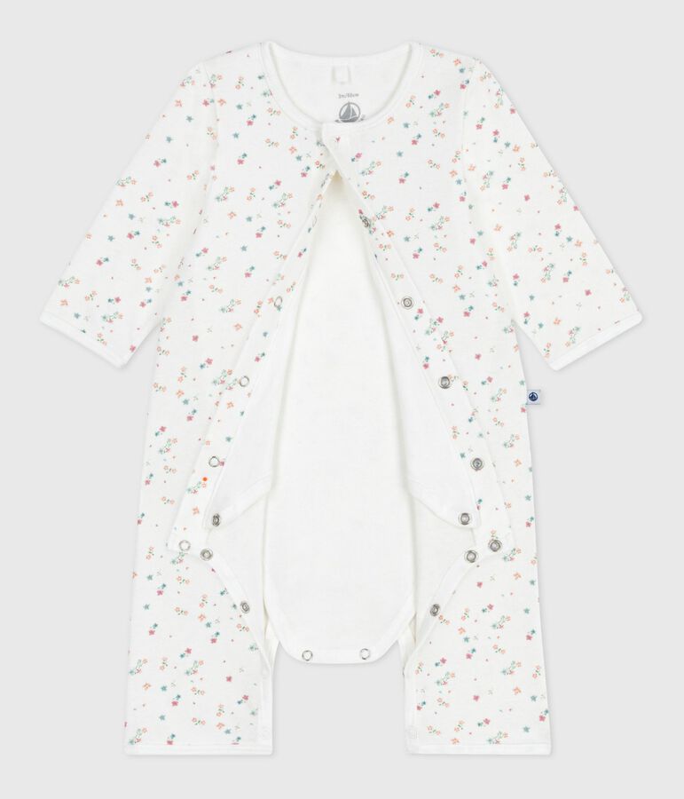 Bodyjama b&eacute;b&eacute; sans pieds en coton imprim&eacute; fleuri blanc/multicouleur