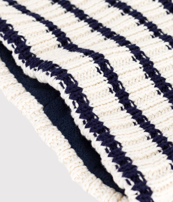 Snood enfant rayé en tricot doublé en polaire bleu MARSHMALLOW/ SOIR