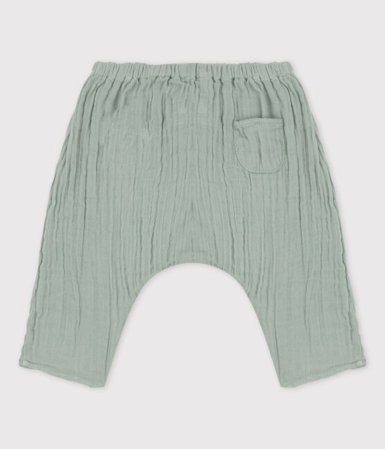 Pantalon sarouel uni en gaze de coton bio bébé vert HERBIER