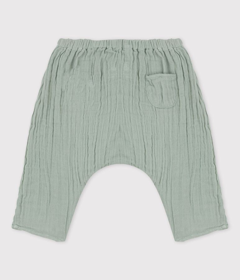 Pantalon sarouel uni en gaze de coton bio b&eacute;b&eacute; vert