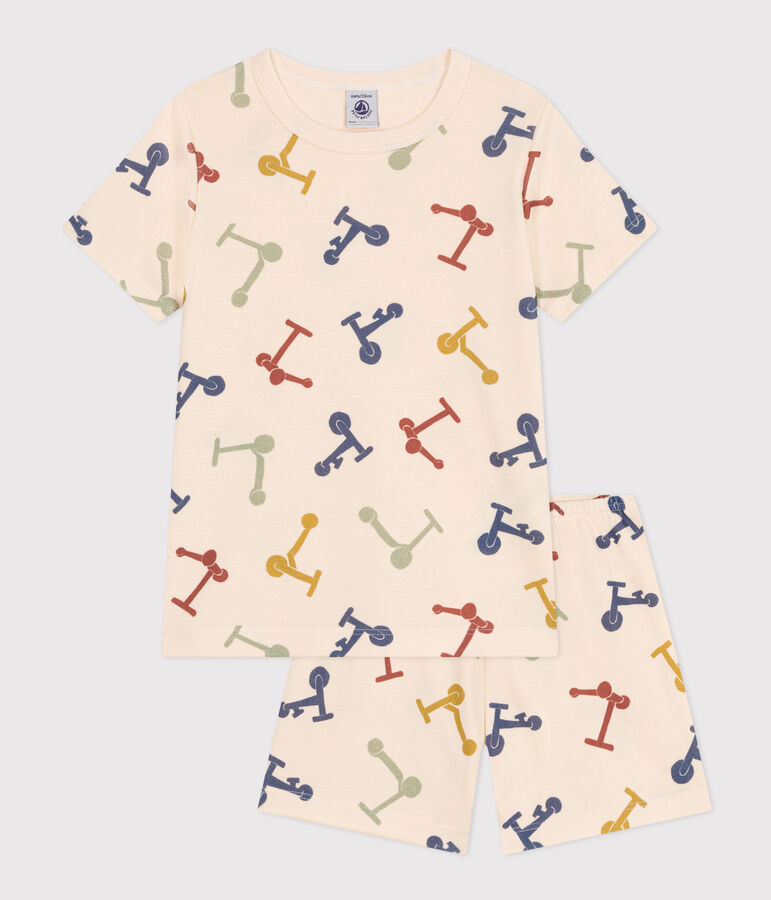 Katoenen pyjamashort met print van steps voor kinderen ecru/multicouleur