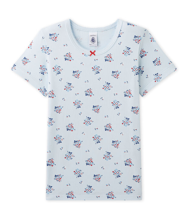Meisjes-T-shirt in stretchjersey met dessin blauw/multicouleur