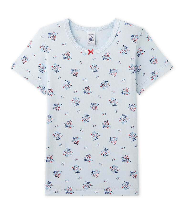 Meisjes-T-shirt in stretchjersey met dessin blauw/multicouleur