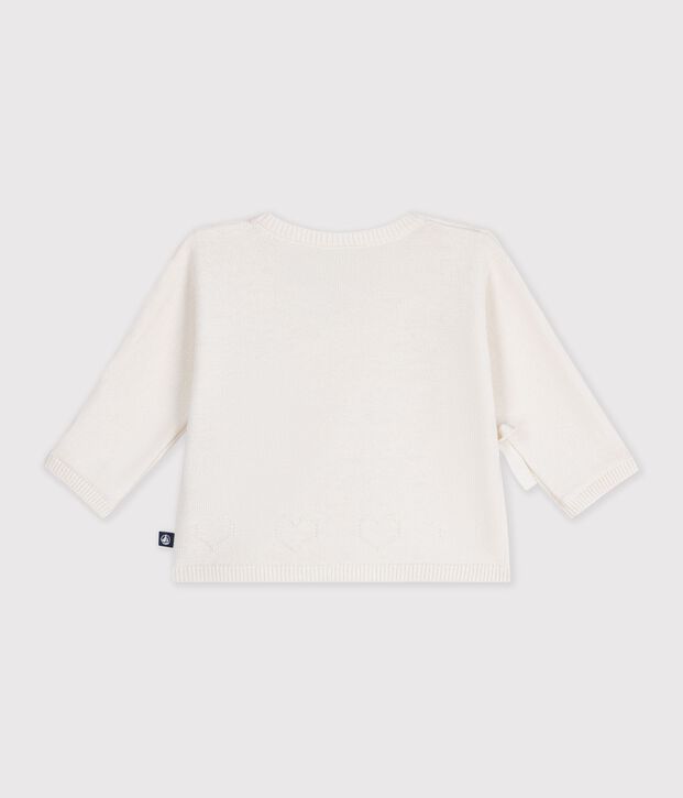 Brassi&egrave;re b&eacute;b&eacute; cache-c&oelig;ur en tricot laine et coton ajour&eacute; blanc
