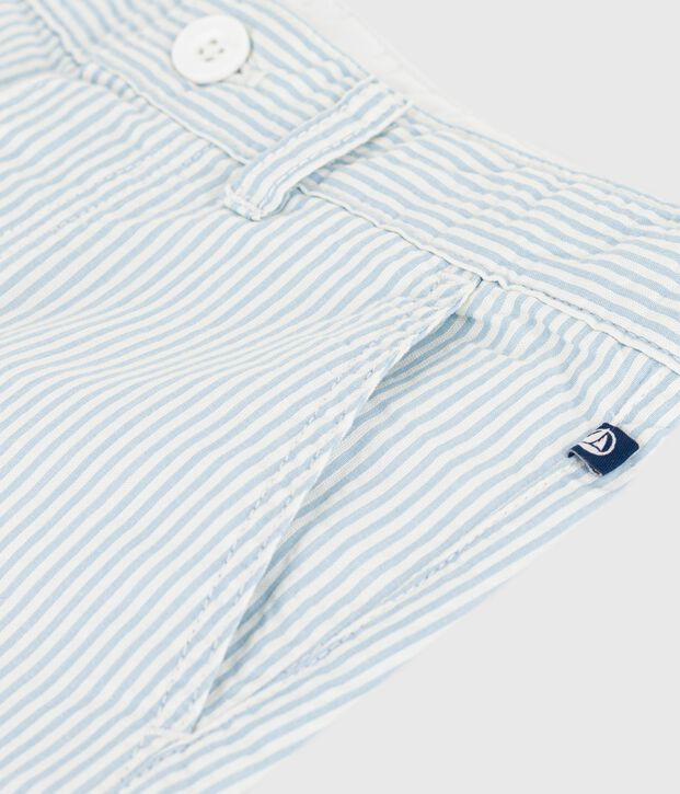 Bermuda short enfant en coton &agrave; rayures bleu/bleu