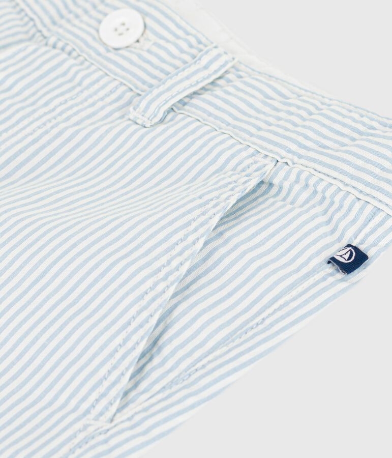 Katoenen bermudashort voor kinderen met strepen blauw MARSHMALLOW/ FLO