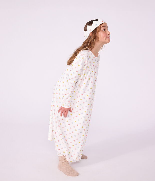 Katoenen kindernachthemd in prinsessenthema met diadeem wit/multicouleur