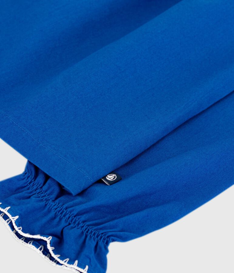 Effen kinderbloesje met lange mouwen van katoenen keperstof blauw