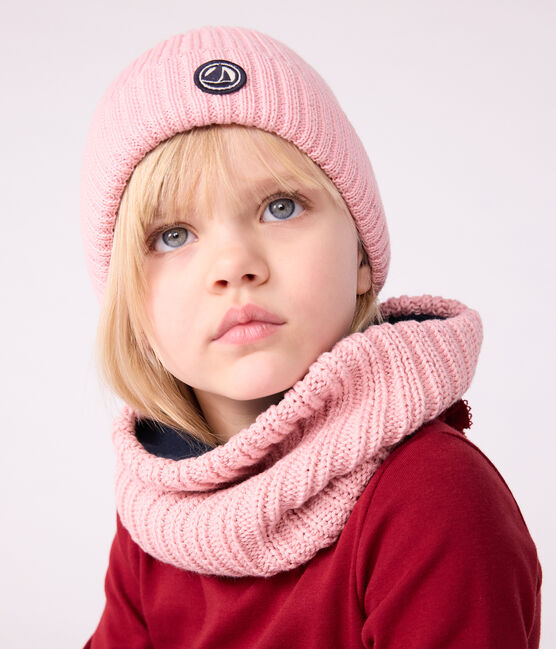 Bonnet enfant en tricot doublé en polaire rose CHARME