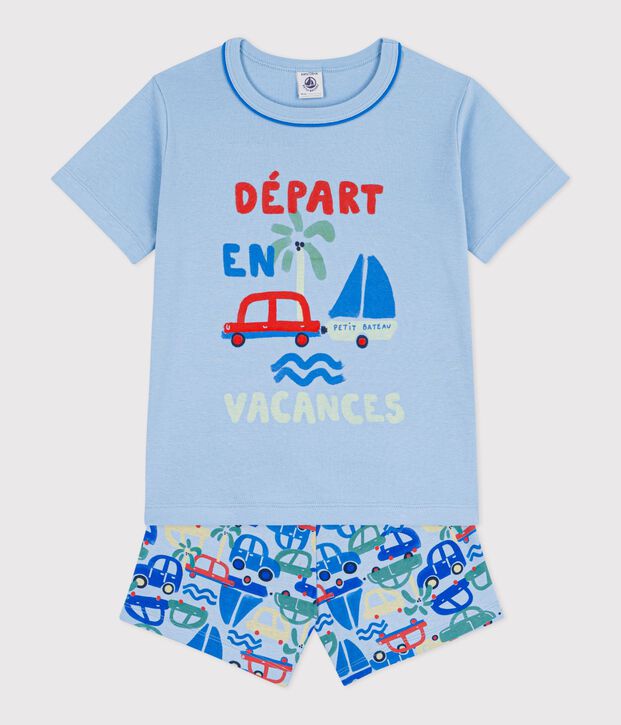 Katoenen korte kinderpyjama met autootjesprint blauw/multicouleur