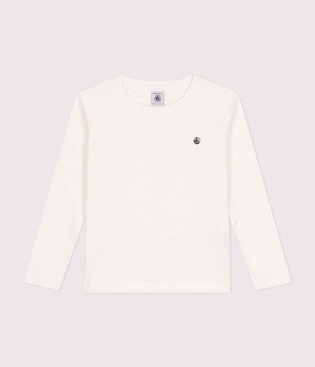 T-shirt met lange mouwen van ribstof voor jongens/meisjes wit