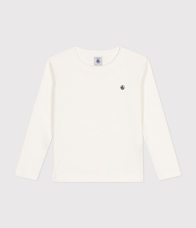T-shirt met lange mouwen van ribstof voor jongens/meisjes wit