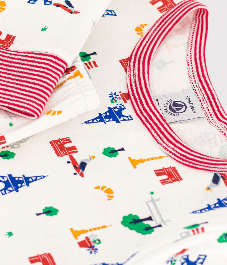 Pyjama imprim&eacute; motif Paris en coton enfant blanc/bleu/multicouleur