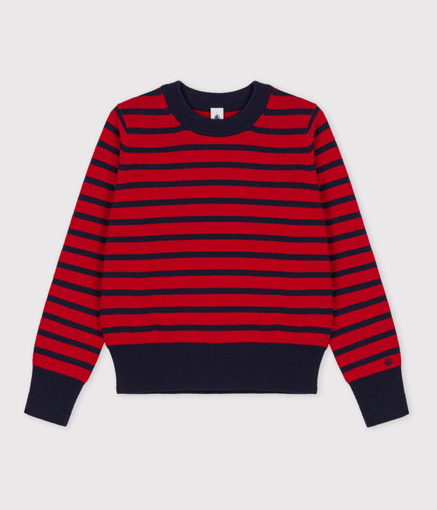 Pull en laine et coton marini&egrave;re Femme rouge/bleu