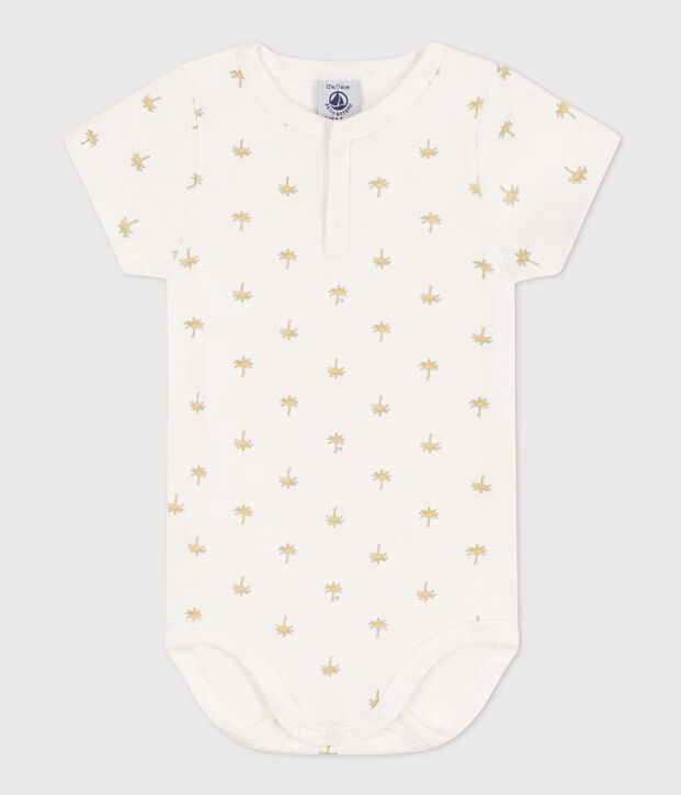 Body manches courtes b&eacute;b&eacute; en coton imprim&eacute; palmier blanc/multicouleur