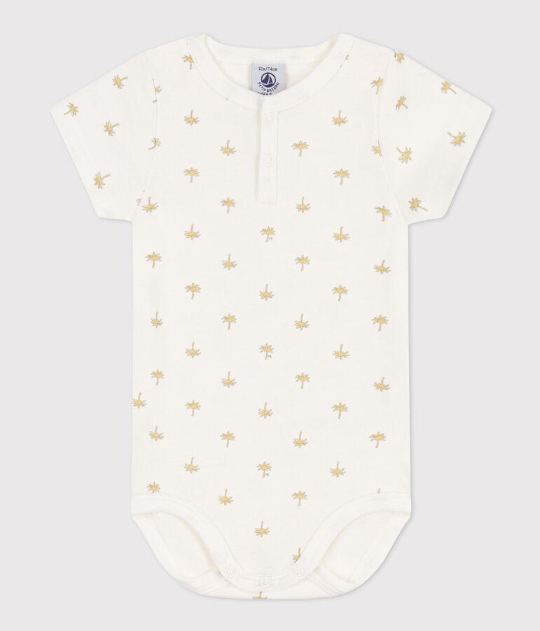 Katoenen body met korte mouwen en print met palmboom voor baby's wit MARSHMALLOW/wit MULTICO